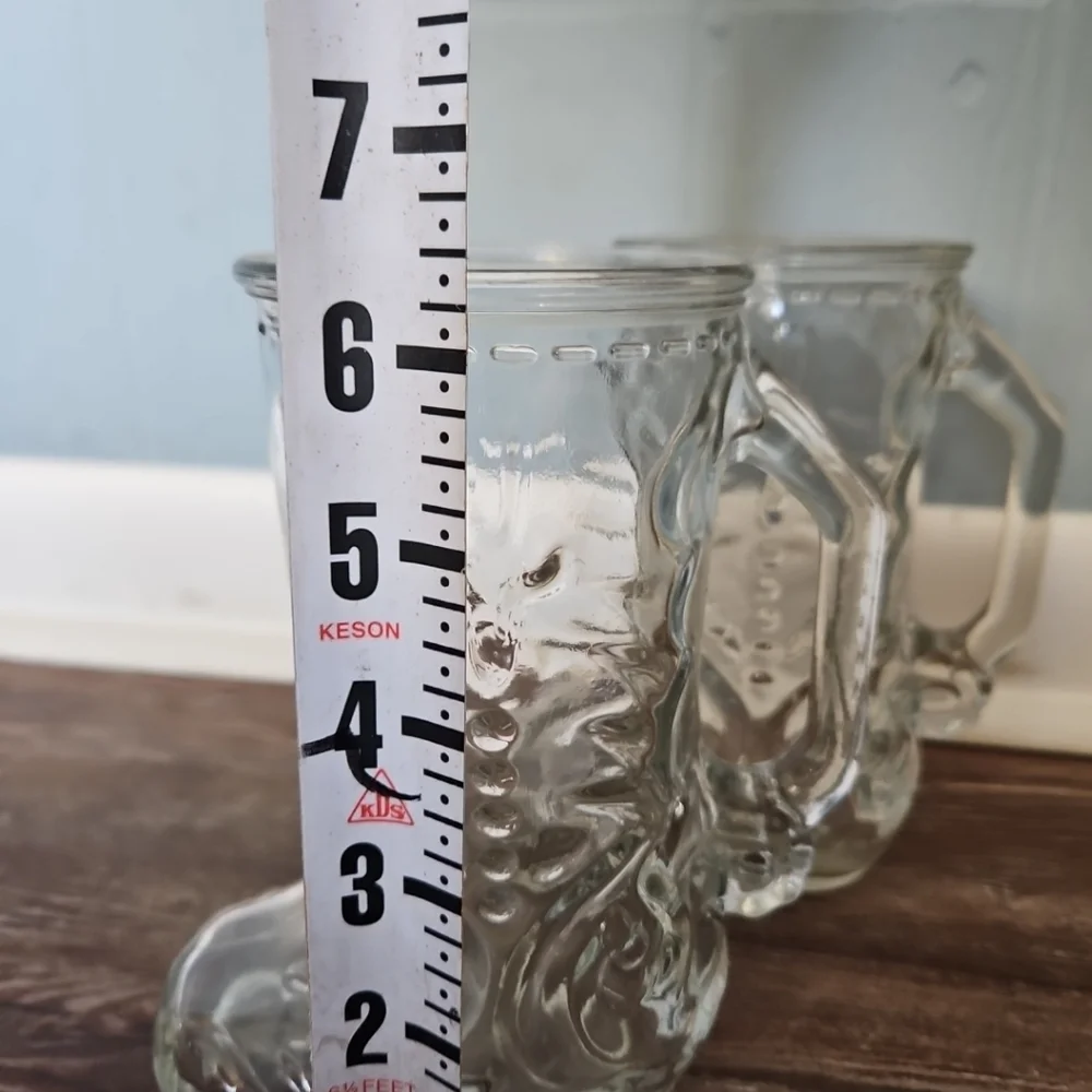 Vtg Cowboy Boot Western Glass Mug Drinking Glass 16oz 6”x 3” Set of 2